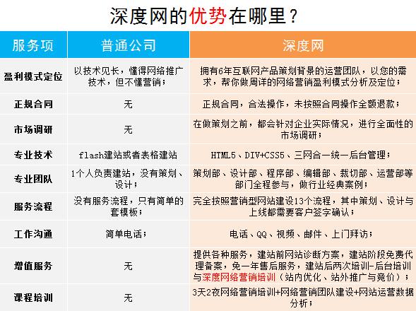 深度網(wǎng)營銷網(wǎng)站建設與同行業(yè)的優(yōu)勢對比圖